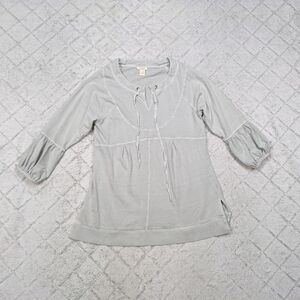 Sundance Tunic Womens L Gray Pullover Top Cotton Puff Sleeves Lagenlook